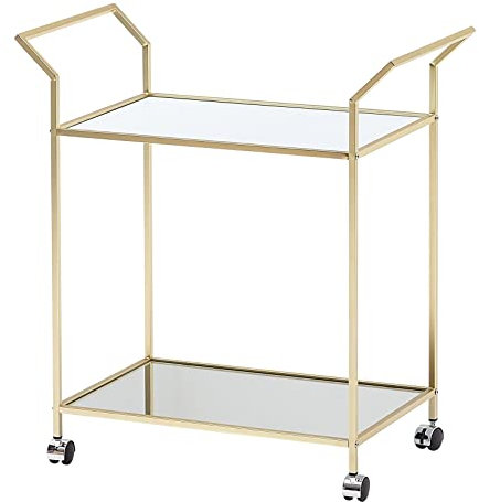 KADIMA DESIGN Servierwagen in Gold, Beistelltisch, Rollen, Verspiegelte Ablageflächen