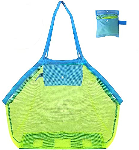 Bolsa de malla Hillylolly para juguetes de playa, verde rectangular, 18 x 18 x 12 pulgadas, fácil de limpiar, caída de arena, almacenamiento