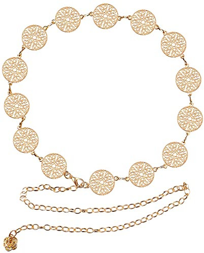 Mode Gürtel Damen Kette,Metallgürtel für Damen Körperkette Mode Jeans Rock Accessoires, Gold, 105 cm