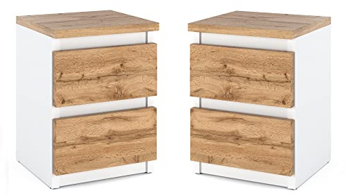 MRBLS_HOME MRBLS Nachttisch 2er Set Nachtschrank Nachtkommode Modern Möbel mit Schubladen Kommode Holz Schubladenschrank für Ihr Schlafzimmer (Weiß Matt - Wotan) – 30 x 43 x 32,5 cm (B/H/T)