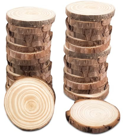 Relota 18stk Holzscheiben 7-10cm Durchmesser Ohne Loch, Baumscheiben Rund zum Basteln, Runde Holzscheibe Untersetzer Holz Log, Kiefernholz Astscheiben Baumstamm Deko, DIY Rustikale Kerzenständer