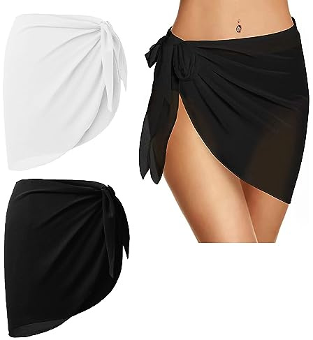 2Pcs Women Beach Wrap Skirts for Swimwear - Short Sarongs Wraps, Black Sarong