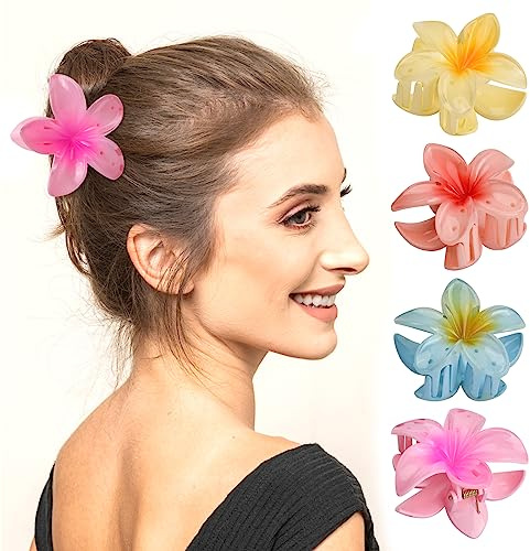 Nivofu 4 Stück Hawaii Blumen Haarspangen, Niedliche Acryl-Haarklammern für Frauen, Bunte Haarspangen Damen Rutschfest Haarklammern, Rutschfeste Haar Jaw Clips Haarstyling-Zubehör für Frauen Mädchen