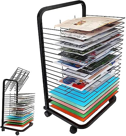 Raschiera per asciugatura artistica mobile per aule, schieramenti di archiviazione per opere d'arte in metallo, portabicchieri del design con rivestimento con ruote di pittura di mestieri,20layers