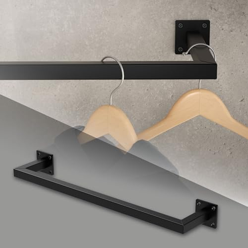ML-Design Kleiderstange Rechteck für die Wand, T12cm x B60cm, Schwarz, aus Stahl, rostfrei, Garderobenstange U-Form, Kleiderständer Wandmontage, Kleidergestell Garderobenhalter, inkl. Montagematerial