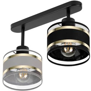 alfalux Deckenlampe Mit 2 Lampenschirmen LED Deckenleuchte Leuchte Lampe Wohnzimmerlampe Schlafzimmerlampe Wohnzimmer Schlafzimmer Badezimmer Küche Deckenleuchten TI-3306SC-GRSC Grau/Schwarz