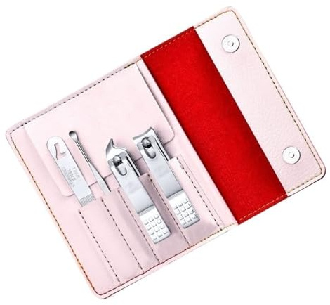 XUCHIL Nagelknipser Geschenkset 4-teiliges tragbares Nagelset aus Kohlenstoffstahl for Männer und Frauen, Nagelknipser-Set, professionelle Nagelpflege, Maniküre-Pflegeset mit rosa Leder-Reiseetui