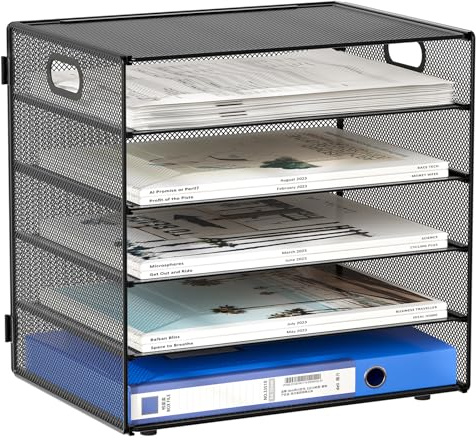 EasyPAG 5 Fächer A4 Metall Büro Schreibtisch Organizer Dokumentenhalter Aktenablage Zeitschriftenhalter Briefablage Papier Magazin Organisator,Schwarz