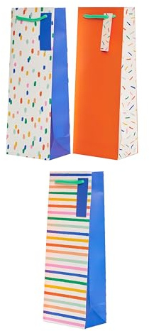UK Greetings | Multipack of 3 Bottle Bags | Party/Gift Bag | Birthdays/Weddings/Christmas | Colourful Designs | Pack of 3