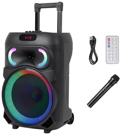 Sistema PA portátil inalámbrico de 12 pulgadas, altavoz de karaoke 5.0 compatible con Bluetooth, altavoz estéreo de sonido para exteriores con micrófono, con barra de mango, ruedas, luz de DJ, para