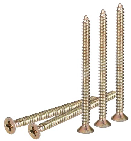 DTGN 25Pcs #6x2 Flat Head Wood Screws, Brass Phillips Self Tapping Screws - Good for Woodworking, Furniture - Gold