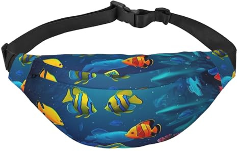 Underwater World Bauchtasche mit bunten Fischen, verstellbar, große Hüfttasche, Reisegürteltasche, Unisex, Bauchtasche, Schwarz , Einheitsgröße, Lässiger Tagesrucksack