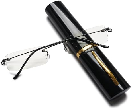 ABETOS Lesebrille Mini Randlos Blaulichtfilter Damen Herren Schmal Metall Lesebrillen Ohne Rahmen Kompakt Sehhilfe Lesehilfe mit Etui
