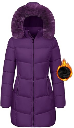 Vancavoo Women's Coats Winter Jackets Ladies Hooded Parka Long Quilted Puffer Coat Warm Fleece Lined Thick Overcoat Skiing Snowboarding Outerwear(Purple,XL)