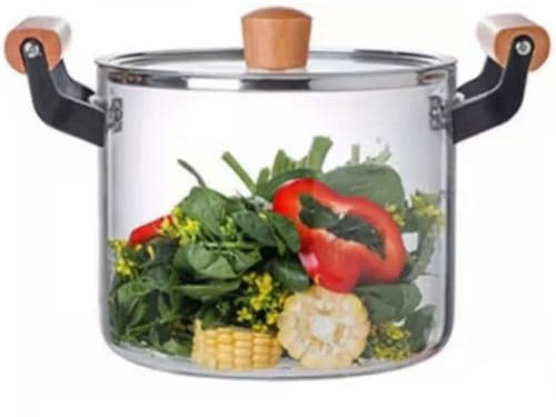 Serenitison Casserole en Verre avec Couvercle,Transparent Casserole en Verre,Résistantes à la Chaleur,Casserole en Verre Induction,Faitout de Grande Capacité,Pot à Soupe Transparent Domestique