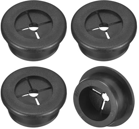 QUARKZMAN Pasacables de Goma 1 Pulgada (25mm) 4pcs Negro | Pasacables de Escritorio Flexibles Cubierta de Agujero de Cable para Organizador de Cables de Computadora de Oficina Negro