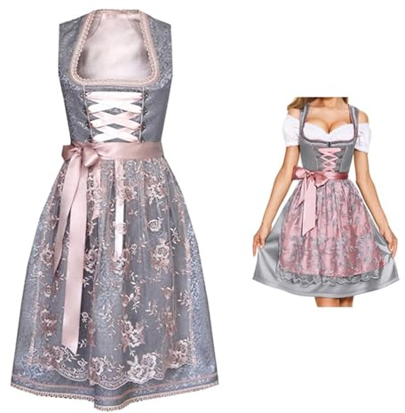 DeaAmyGline Dirndl Damen Midi 3 Teilig Trachtenkleid Trachtenmode Trachtenrock Dirndlkleid mit Dirndlbluse Dirndlschürze Dirndl-Komplettsets für Oktoberfest Besondere Anlässe