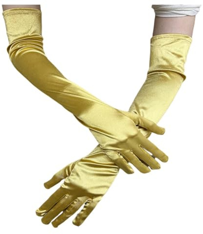 BrightGlow Lang Damen Satin 55cm Classic Elegant Abendhandschuhe 1920er Elastic Satinhandschuhe Opera Party Halloween Karneval Kostüm Opernhandschuhe Braut