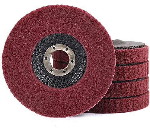 6Pcs 115mm Nylon Fiber Flap Disc Polishing Buffing Wheel, Assorted 120 & 320 Grit Non-Woven Sanding Grinding Wheel Set, 4.5'' x7/8'' Scouring Pad Angle Grinder Discs, Deburring & Rust Removal(5Pcs Red