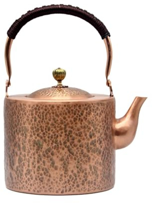 Elegant Chinese Style Copper Tea Kettle For Stovetop, Non-Coating Pure Copper Teapot with Stainless Steel Infuser For Loose Tea, Large and Solid Copper Tea Pot For Cups (2000ml-Pattern-1)