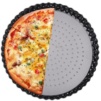 Teglia per pizza forata, teglia per pizza per forno | Vassoio per pizza antiaderente in acciaio al carbonio con buona conduzione termica - Teglia lavabile in lavatrice con fori per cene di famiglia, r