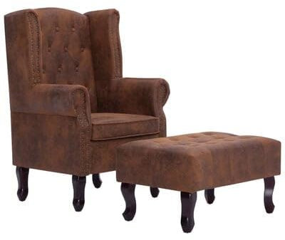 Willood Sessel mit Hocker aus Wildleder Retro-Design Gepolsterter Sessel Fernsehsessel im Wohnzimmer Braun