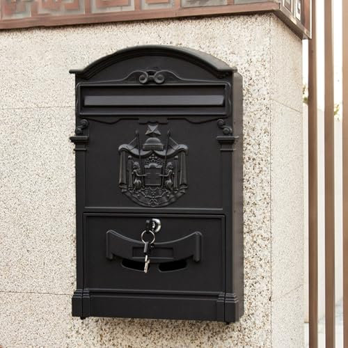 Boîte aux Lettres Rétro, Boîte aux Lettres Murale, Boîte À Colis Extérieure Verrouillable 2 Clés Fournis, Tôle Galvanisée，de Plein Air, Famille, Décorer, Résistante aux Intempéries(Black brown)