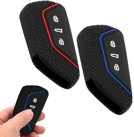 Autoschlüssel Hülle 2 Stück Kompatibel mit VW Golf 8, SEAT, Skoda, Cupra | Silikon Auto Schlüssel 3 Tasten Schlüsselhülle Autoschlüssel Schutz für Autoschlüssel Silikon Cover