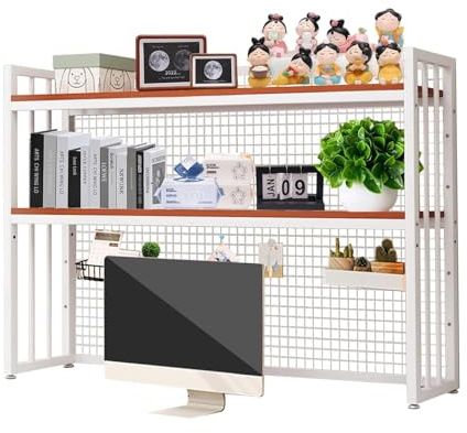 Estantería Pequeña De Sobremesa - Estantería Para Escritorio De Ordenador, Rack Decorativo De Sobremesa De Metal Y MDF, Estante De Exhibición De Estante De Almacenamiento Ajustable(A,135 * 24 * 89cm)