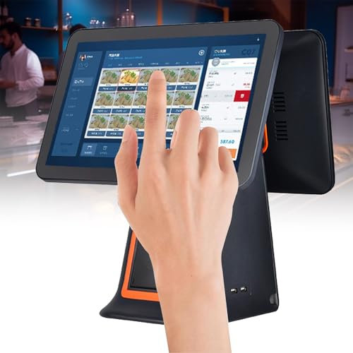 Caisse enregistreuse tout-en-un à double écran, caisse enregistreuse tactile POS, avec écran client et imprimante thermique intégrée de 58 mm, terminal POS de vente au détail et de restaurant,Black