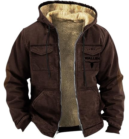 Generisch Herren Jacke Gefüttert Winterjacke Baumwolle Fleecejacke mit Kapuze Fleecejacken Zipper Wintermantel Leichte Winter Jacken Lässige Übergangsjacke Warm Outdoor Jacket Fit Herrenjacke