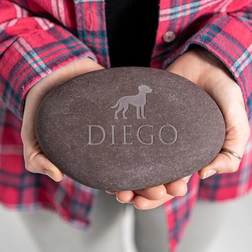 Personalised Pet Memorial Stones,Custom Engraved Natural Pebble Grave Stone, Cat/Dog Garden Memory Ornament, Gift Box, Small, Medium, Large, XL