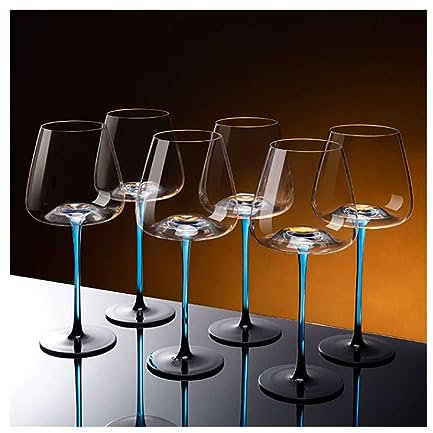 Juego de 4 copas de vino de cristal azul, copas de vino tinto de tallo largo con copas de champán, 520 ml