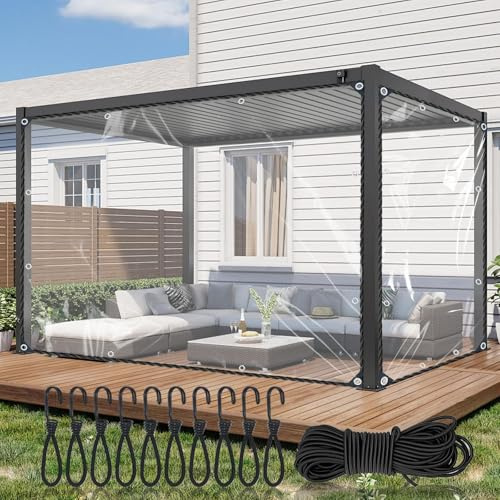 HUAESIN 1x2m Clear Tarpaulin Waterproof Heavy Duty 440g/m² Transparent Tarpaulin Clear Pvc Tarp with Eyelets Elastic Rope & Bungee Cords with Hooks Garden Gazebo Side Panels Pergola Chicken Coop Cover