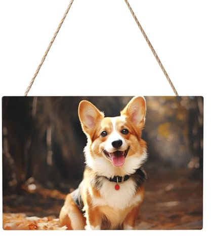 Holzkreise zum Basteln, 20,3 x 30,5 cm, Holzscheiben, Corgi-Hund, Holz-Türhänger, Schild, hängend, rechteckige Holzscheiben mit Bindfaden, Holzornament für Schild, Türhänger, Zuhause, Urlaub