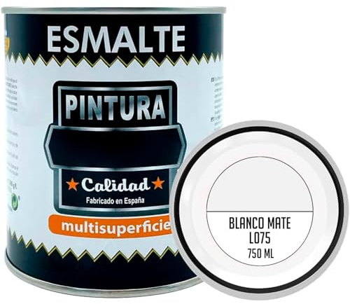 AC - Bote de Pintura Esmalte - Fabricado en España - Ideal para Cualquier Superficie, Madera, Plástico, Cristal o Cemento - Capacidad de 750 ML - Blanco Mate (L075)