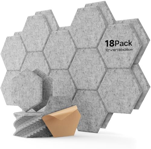 Sound Proofing Panels 18 Pack Hexagon Self-Adhesive Soundproofing Panels Acoustic Foam Panels High Density Acoustic Panels for Recording Acoustic Treatment Sound Absorbing Panels 12 X 10 X 0.4