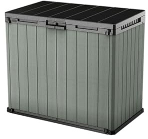 Keter Store-It-Out Darwin Mülltonnenbox 1150L, 141x82x120 cm, abschließbare Gartenbox wetterfest für 2x240L Tonnen oder Gartengeräte, grün