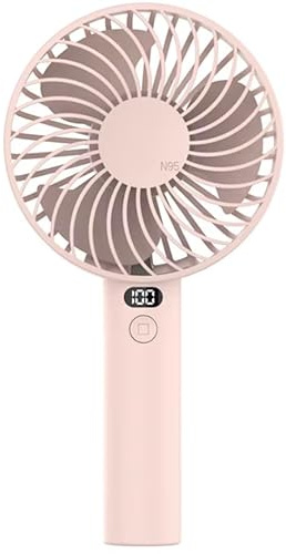 Portable USB Rechargeable Handheld Fan, 3 Wind Speeds, LED Display, Electric Hand Fan for Home Office School Camping Outdoor, Compact and Travel-Friendly, Free Standing Horizontal and Vertical (Pink)