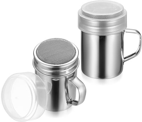 2 Piezas Mini Saleros y Pimenteros, Saleros de Cocina de Acero Inoxidable, Pequeños Dispensador de Especias con Malla Fina, para Sal Condimentos Hierbas Capuchino Especias Café Harina
