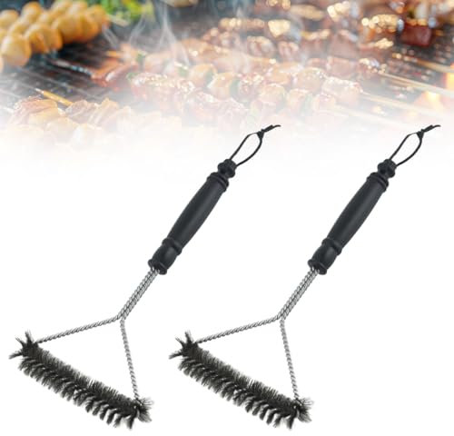 GGUFAY 2 pièces Brosse Barbecue,12 pouces/30.5 cm BBQ Outils Accessoire Barbecue, Poils Acier Inoxydable, Sécurité Anti-brûlure, pour Nettoie Rapidement et efficacement Toutes Les grilles à 360°