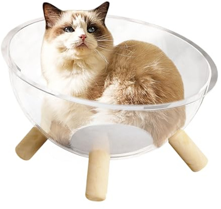 Rrlihjgu Round Cat Bed, Cat Sleeping Nest with Wooden Base, Transparent Acrylic Dome House for Small Animals, Sleeping Place for Cat Puppies & Small Animals