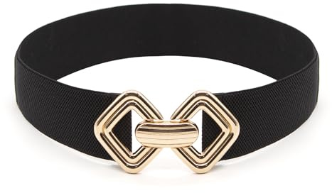 GNOLONG Ladies Vintage Elastic Belt Summer Metal Hook Buckle Belt Decoration Dress for Women