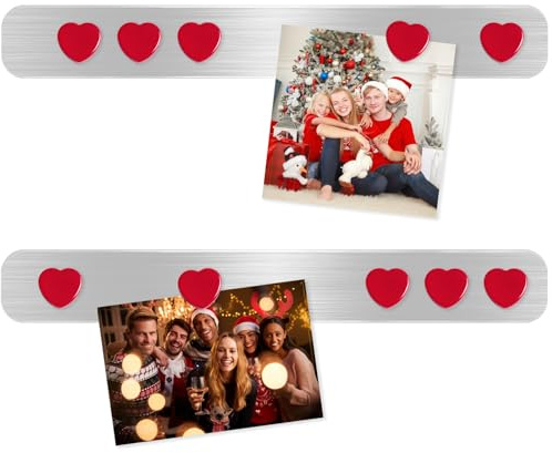 DUJEQM 2 Stück Magnettafel Memotafel - Magnetstreifen Selbstklebend mit 10 Rot Starke Herz Magnete - Memoboard Magnetleisten aus Edelstahl für Büro, Pinnwand, Fotowand, Kalender, Dokumente,Kühlschrank