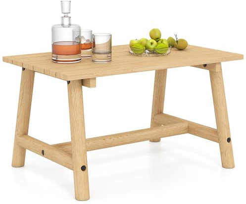 COSTWAY Soffbord, trädgårdsbord av massivt trä, rektangulärt soffbord med ribbotten, terrassbord, balkongbord för trädgård, terrass, balkong, 90 x 55 x 50 cm (natur)
