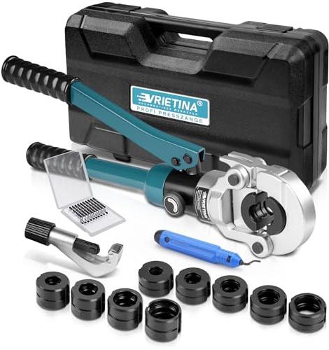 Profi Presszange Kupferrohr V-Kontur und TH-Kontur mit Rohrabschneider und Entgrater, Handpresszange Kupferrohr Presszange Verbundrohr mit V12 V15 V18 V22 V28 Und TH16 TH20 TH26 TH32, Blau