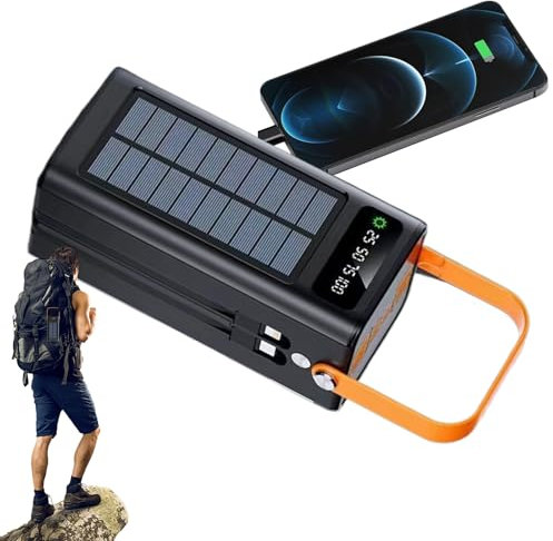 Solar Battery Bank, 120w Pack, 50000mAh External Charger with Light, Built-In Cables, 4 Output 3 Input Ports, Portable Survival Charger, LED Light Device for Camping, Hiking Backpack Gear