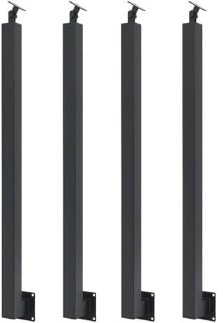 GOUZIBHD Metal Stair Post,Square Stair Baluster Posts With Flat & Adjustable 270° Angle Bracket,Railing Spindles Decorative Railing Posts Kits for Stairs Porch Handrails(Size:4 Pack-90cm,Color:Black)