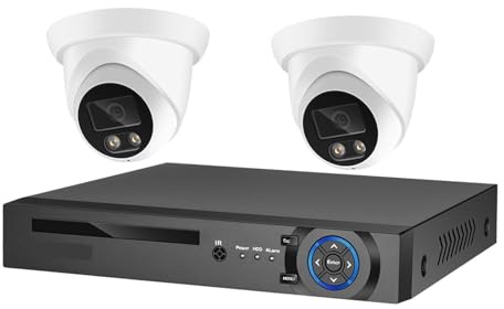 Kit Videosorveglianza, Di telecamere di sicurezza Kit NVR 8MP 4K POE Registrazione CCTV Set di telecamere IP di videosorveglianza for visione notturna a colori AI esterna(None,4CH NVR and 2 Camera)
