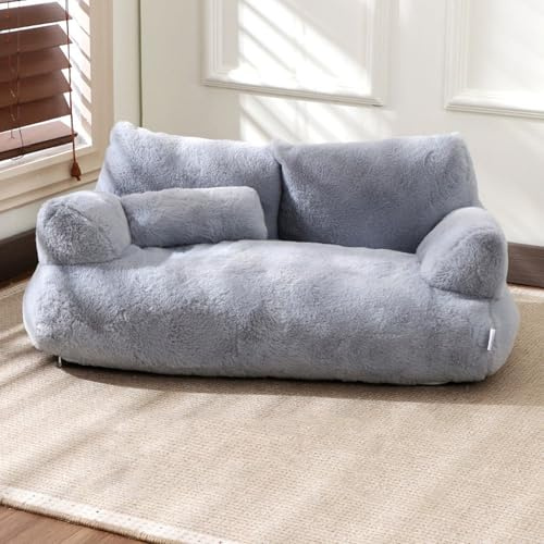 Miaogoo Morbido divano letto per cani e gatti, rimovibile, con bordi rialzati, comodo e calmante, con fondo antiscivolo (75 x 48 x 27 cm, grigio)